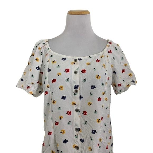 Madewell Seamed Floral Top Smocked Back Size Short Sleeve - Picture 5 of 16